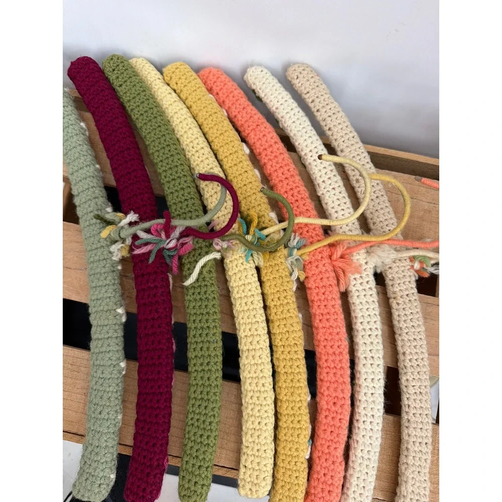 Vintage Crochet Floral Padded Clothes Hangers Set of 8 Boho Cottagecore Granny